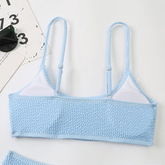 Wave Pattern Lady Sexy Split Triangle Strap Bikini Beach Nightclub Swimsuit