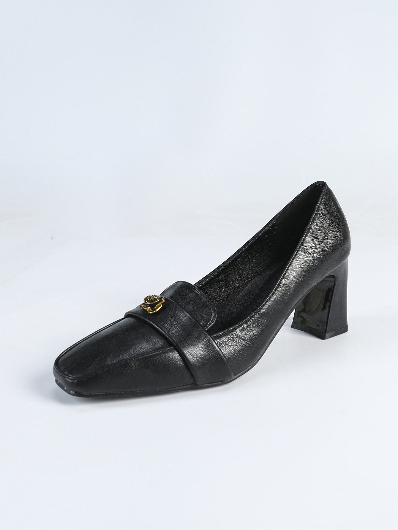 Retro Camellia Pointed Toe Loafers Women British Chunky Heel Slip on Leather Shoe All Matching Spring Work Shoes - kinko Global Holdings inc