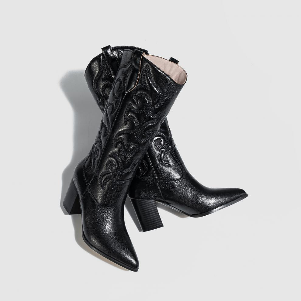 Knee High Boots Thick Sponge Soft Embroidered Floral Personality Pointed Chunky Heel High Heel plus Size Boots Ethnic - kinko Global Holdings inc