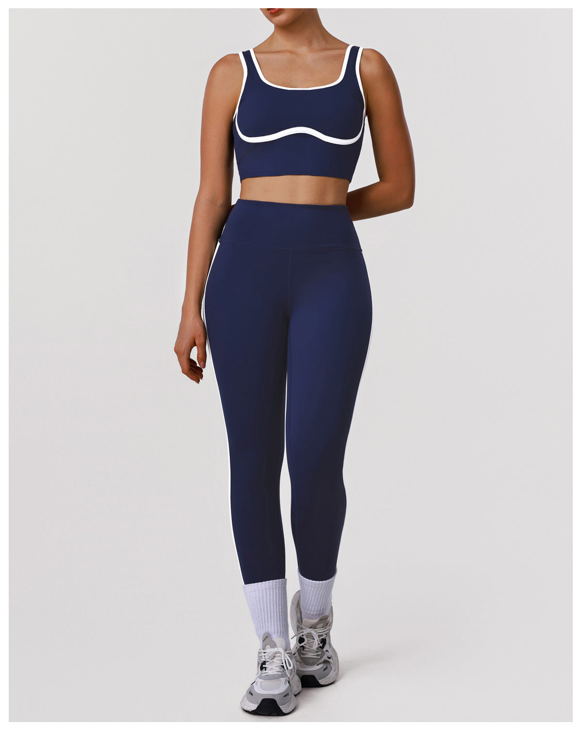 Contrast Color Striped Fitness Yoga Two Piece Sets High Elastic Shockproof Bra Hip Lift Belly Shaping Tights Sportswear - kinko Global Holdings inc
