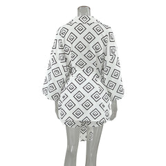 Summer Thin Ice Silk Hotel Printed Long Sleeve Nightgown Shorts Two Piece Set Ladies Homewear
