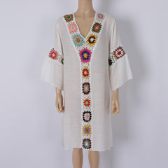 Spring Summer Mosaic Floral Pieces Beach Sun Protection Blouse Seaside Holiday Breathable Loose Swimsuit Beach Dress