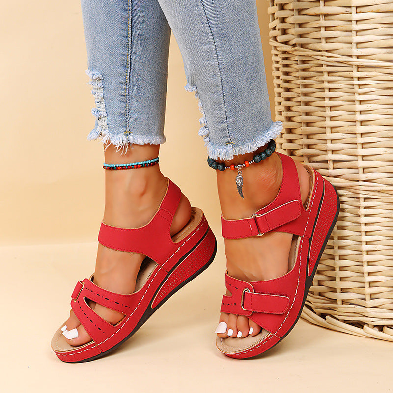Southeast Asia plus Size Velcro Platform Sandals Women Hollow Out Cutout-out Wedge Stitching Beach Slippers - kinko Global Holdings inc