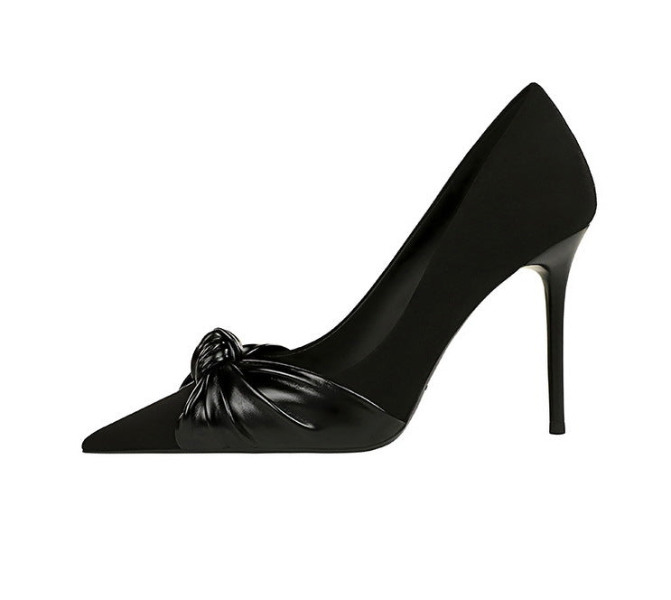 Fashionable Pedicure Delicate Slimming Stiletto Heel Shallow Mouth Pointed Toe Bowknot Pumps Women High Heels - kinko Global Holdings inc