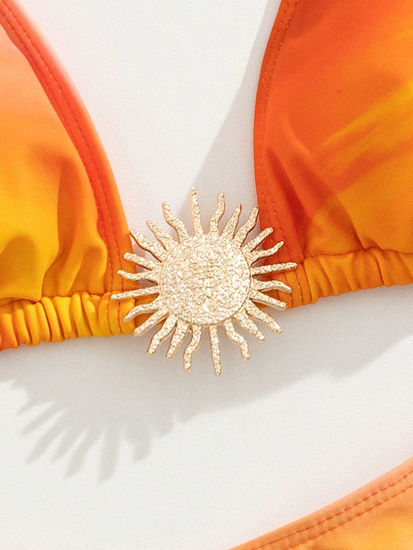 Swimwear Women Split Sexy Bikini Halter Sun Metal Accessories Gradient Printing Swimsuit - kinko Global Holdings inc