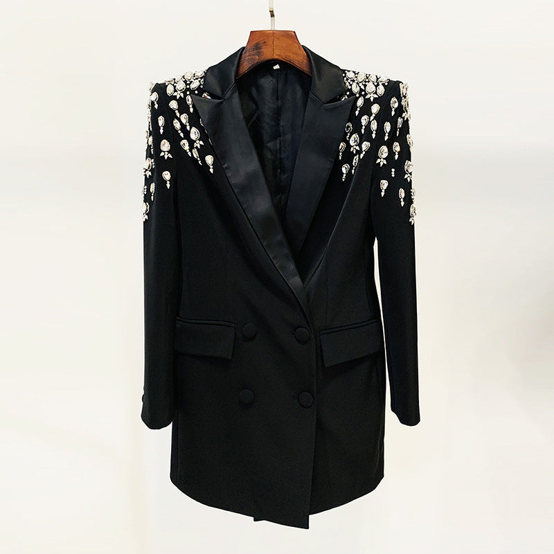 Handmade Gorgeous Heavy Industry Beads Diamond Slim-fit Long Blazer - kinko