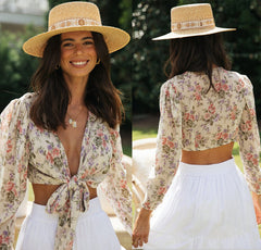 Women's Sexy Lace-up Cardigans Fashion Printed With Long Sleeves