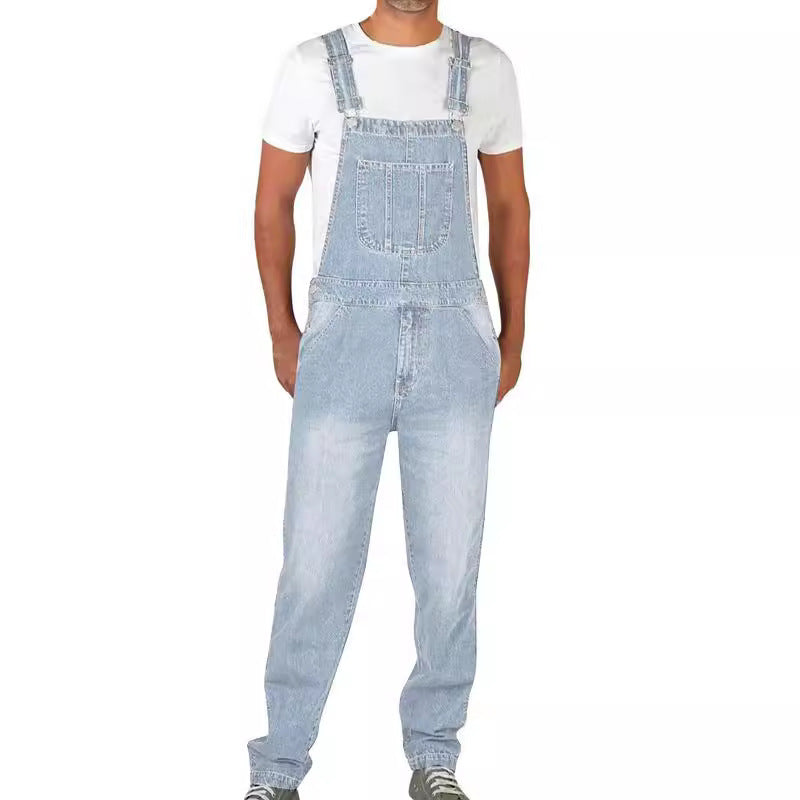 American-style Retro Design Denim Suspender Pants - kinko