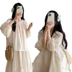 Women's Solid Color Ramie Round Neck Eight Quarter Sleeved Shirt - kinko