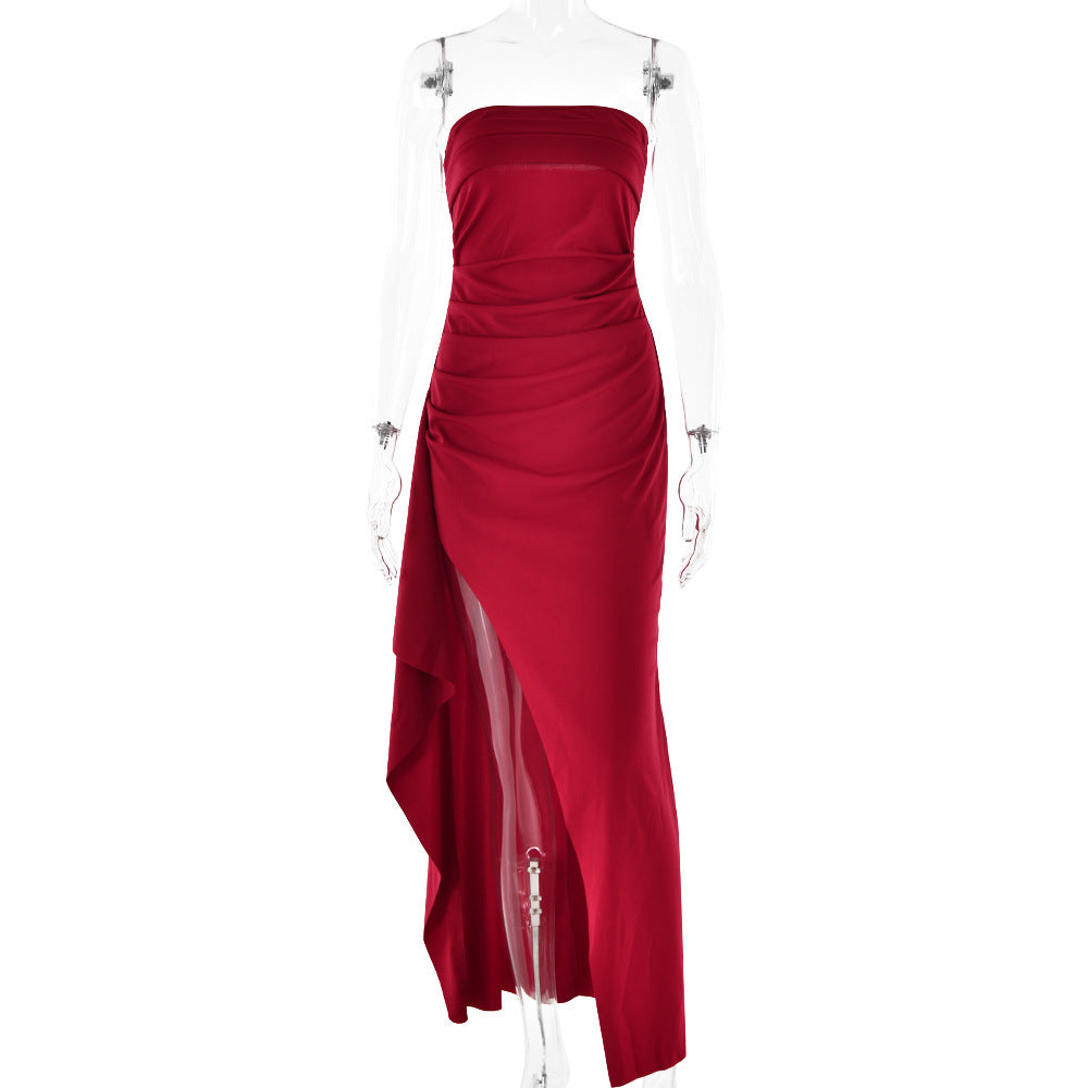 Evening Gown Women's One Neck Strapless Dress Fashionable And Sexy Backless High Slit Long Dress - kinko