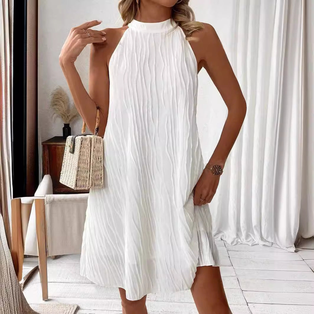 Fashion Dresses For Women Pure Color Halter Backless Dress - kinko