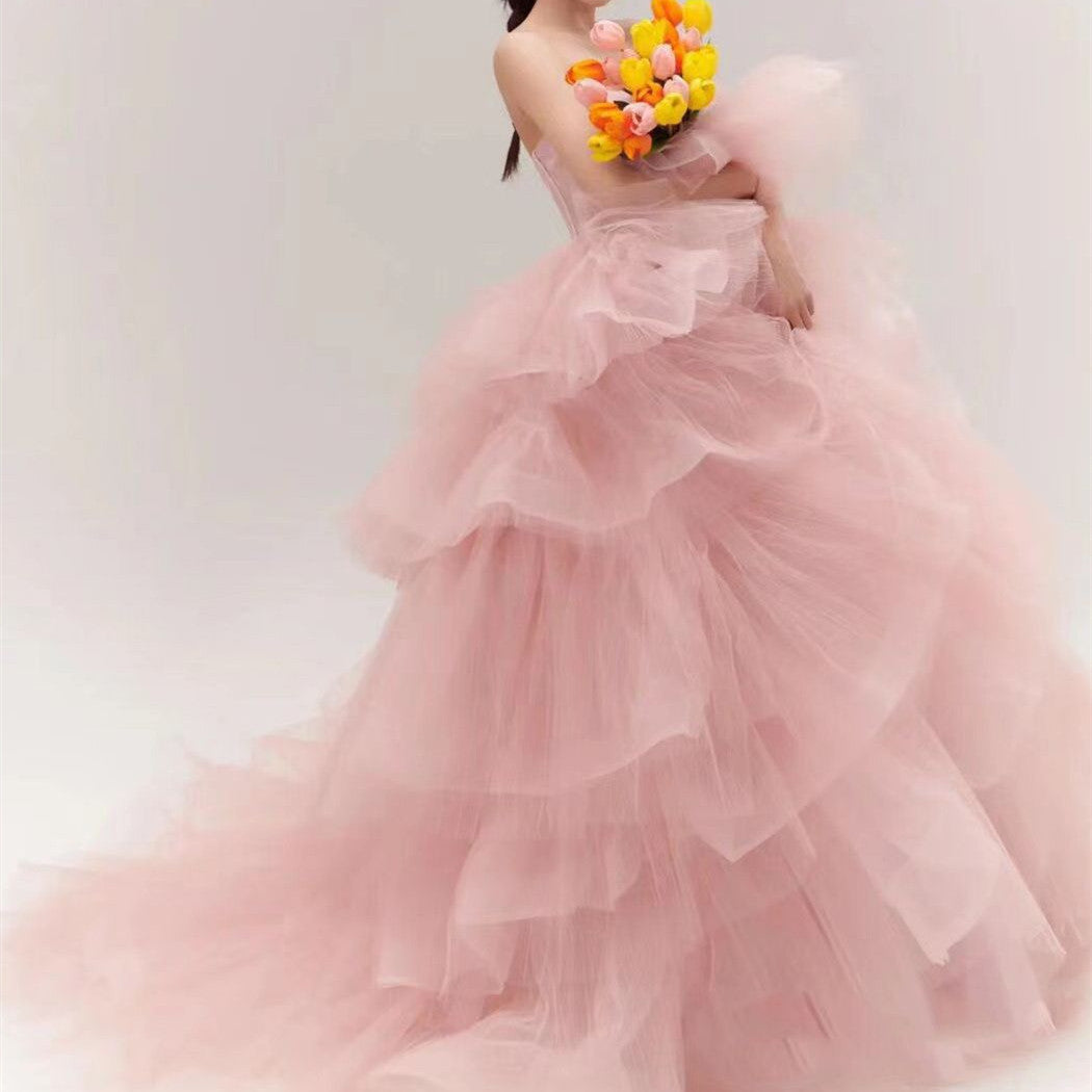 Elegant Girl's Wedding Photography Dress Pink White - kinko
