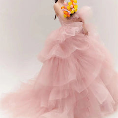 Elegant Girl's Wedding Photography Dress Pink White - kinko