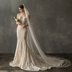 Bridal Church Wedding Pearl Long Tail Tulle - kinko