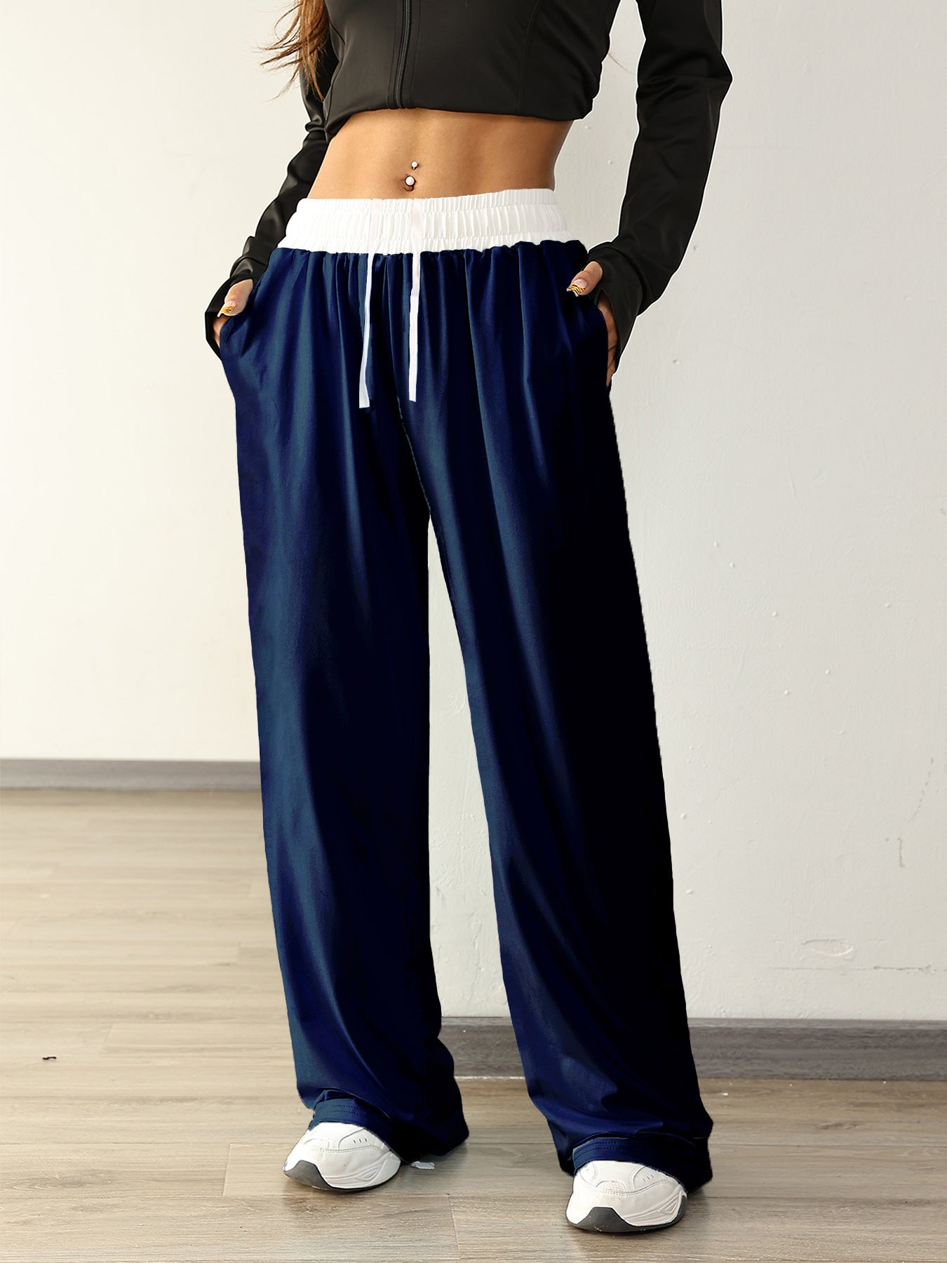 Women's Casual Sports Contrast Color Loose Comfortable Drawstring Trousers - kinko