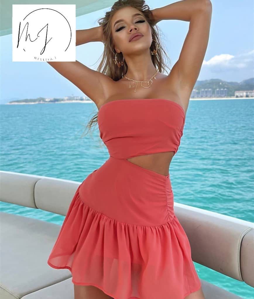 Off Shoulder Cut-Out Ruffle Dresses - kinko