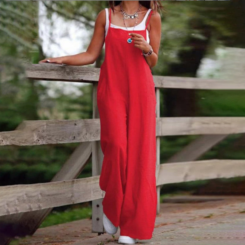 Plus Size Women's Solid Color Casual Jumpsuit - Sleeveless Romper With Pockets For Spring&Summer - kinko