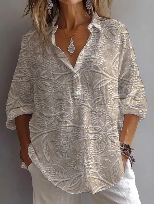 Fashion Printing Lapel Long Sleeve Shirt Top - kinko