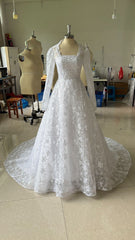 Embroidered Long Sleeve Trailing Wedding Dress - kinko