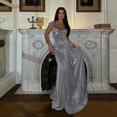 Slim Fit Thin And Glittering Vest Long Dress - kinko