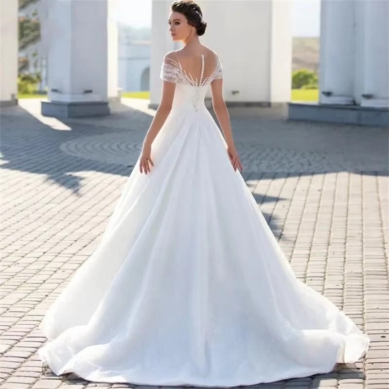Off-shoulder Light Wedding Dress Bridal Main Yarn Lace Wedding Veil Small Trailing - kinko
