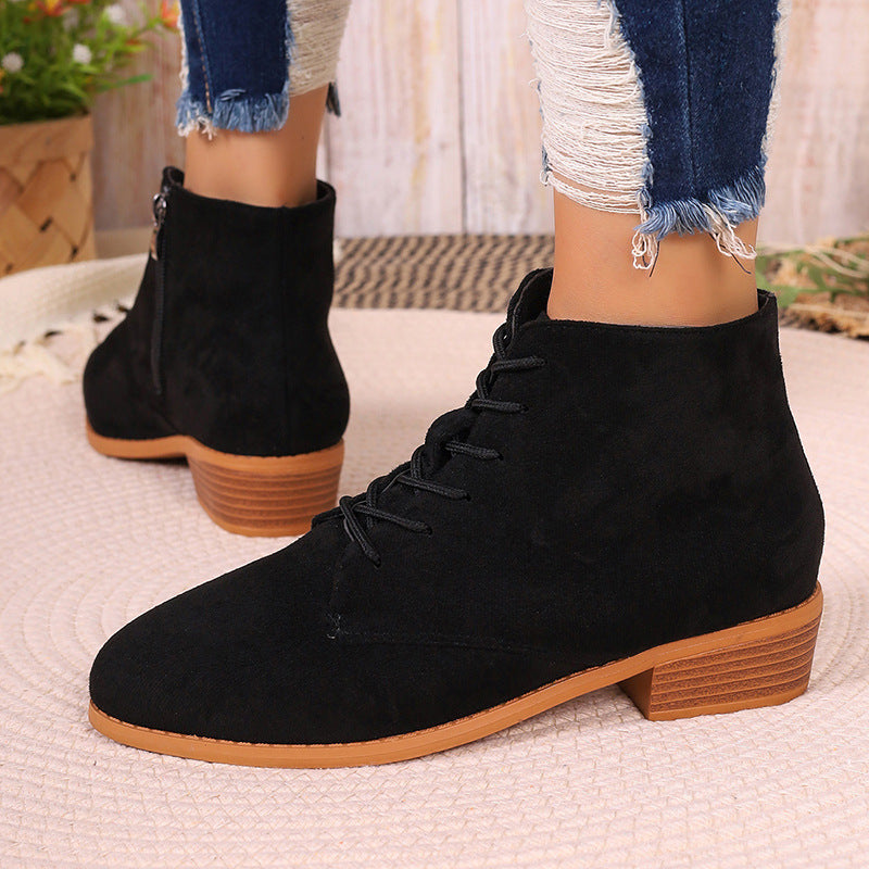 Autumn Chunky Heel Short Martin Boots Women British plus Size Lace up Chunky Heel Ankle Boots - kinko Global Holdings inc