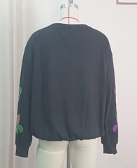Spring Autumn Sequined Knitted Sweatshirt Round Neck Long Sleeve Pullover Top Women Outerwear