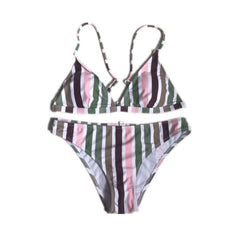 Rainbow Gray Striped Printed Swimsuit Triangle Bikini Sexy Split Swimsuit