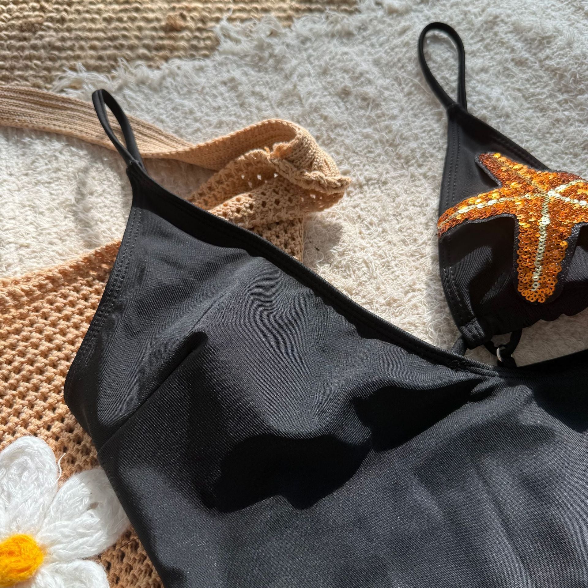 Sexy One Piece Swimsuit Women Solid Color Five Pointed Star Swimsuit - kinko Global Holdings inc