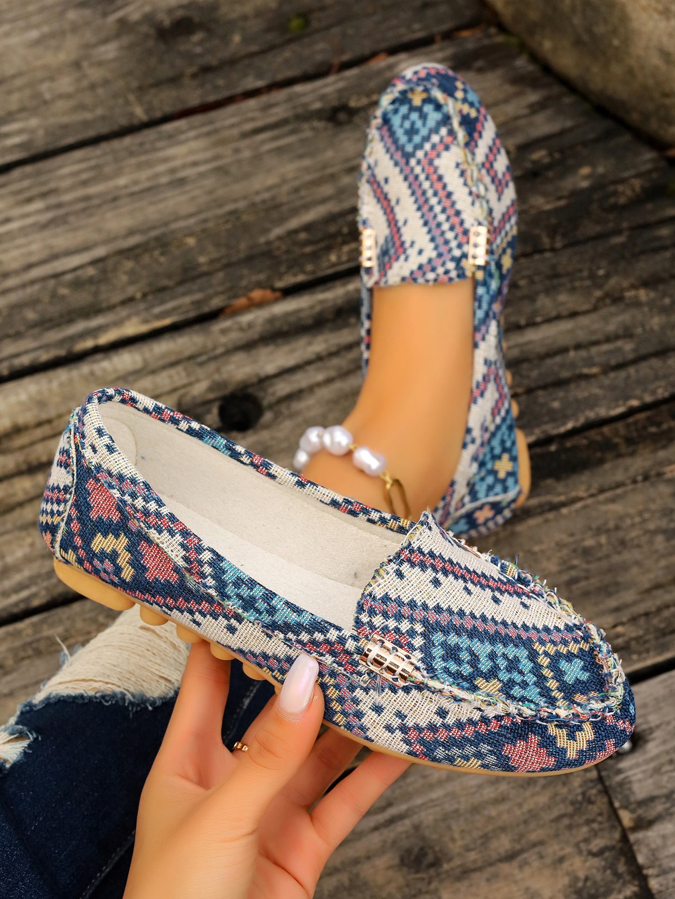 Arrival Color Matching Cloth Surface Lazy Flat Pumps Women Ethnic Low Cut Breathable Lazy Work Shoes - kinko Global Holdings inc