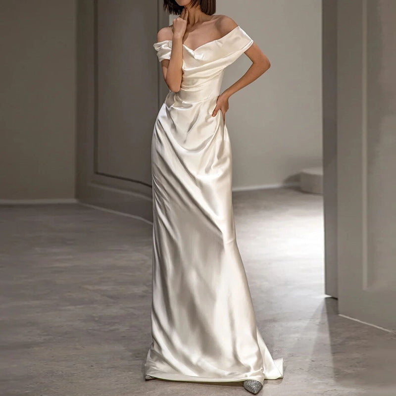 French White Off-shoulder Light Wedding Dress - kinko