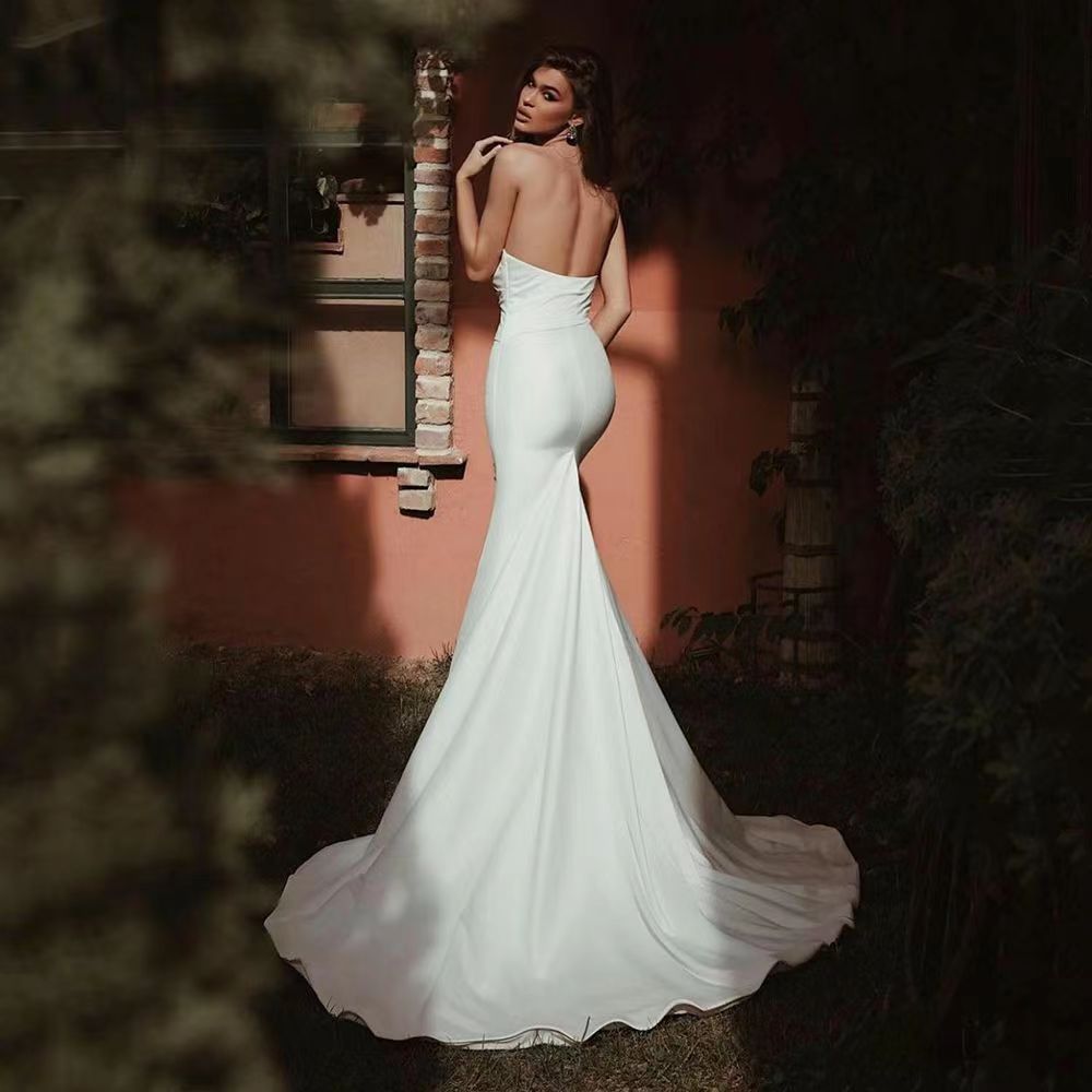 Women's Tube Top Satin Fishtail Gown - kinko