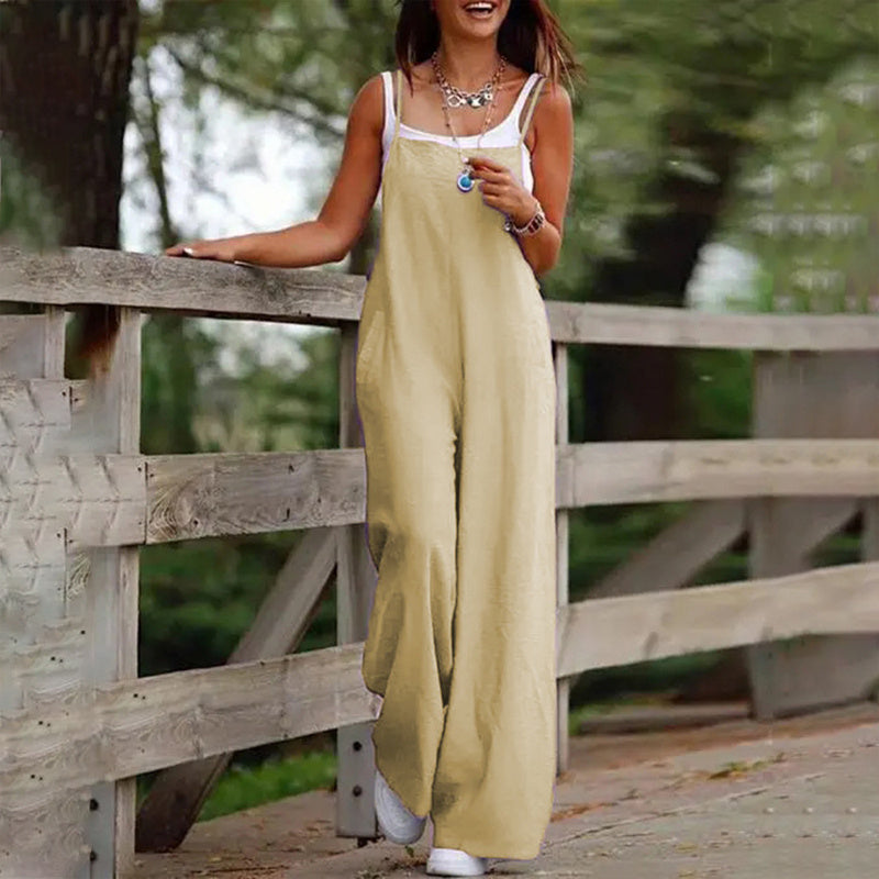 Plus Size Women's Solid Color Casual Jumpsuit - Sleeveless Romper With Pockets For Spring&Summer - kinko