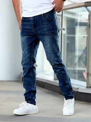 Slim Fit Stretch Men's Youth Blue Casual Pants - kinko