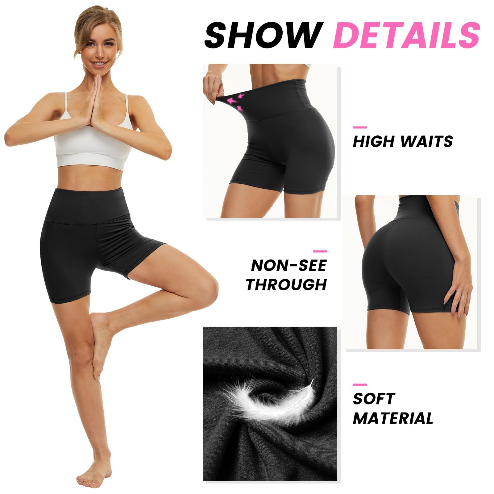 Leggings - 3 Points High Waist, 3 Pairs Of Black, Zhangqing, Dark Gray - kinko
