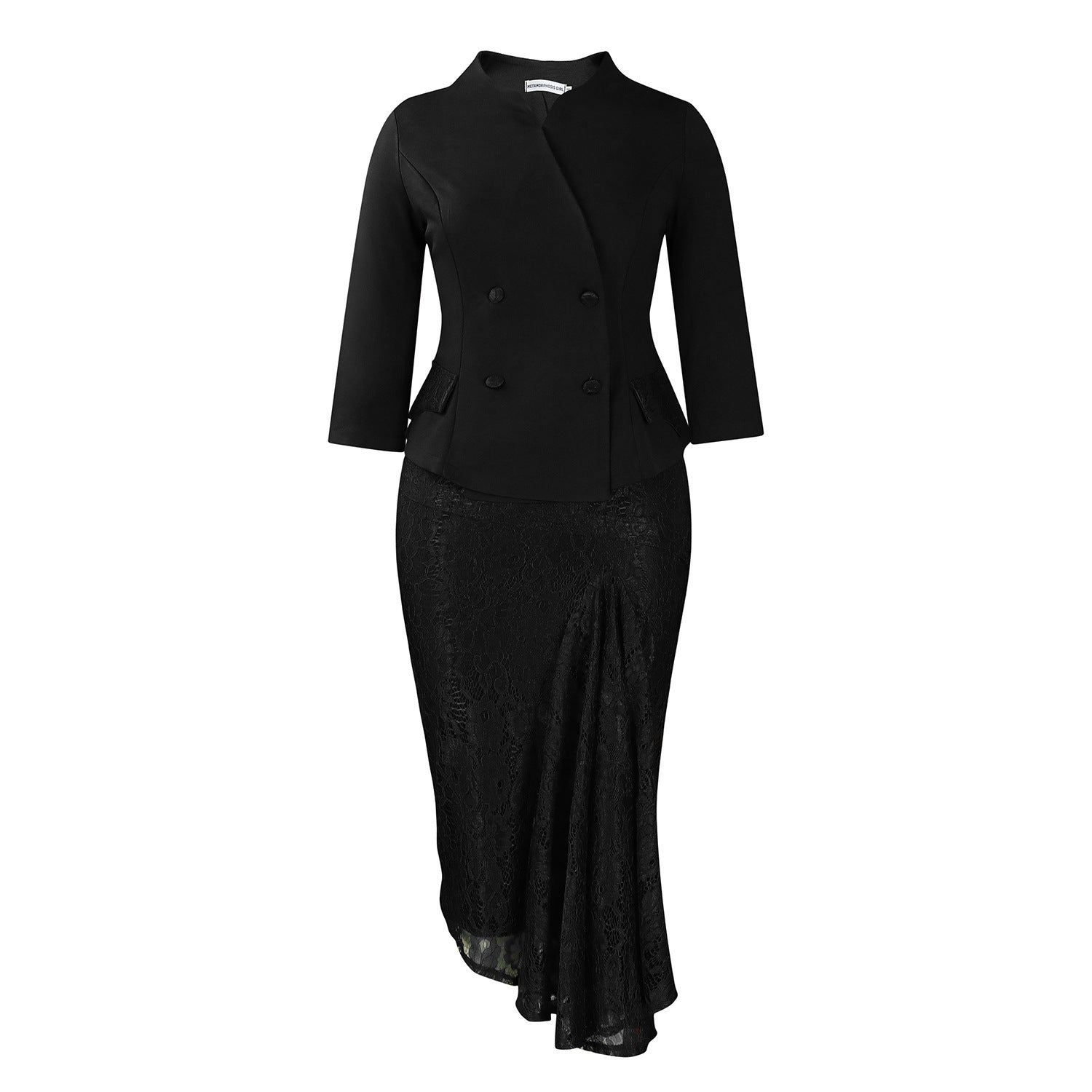 Long Sleeve Top Lace Package Hip Skirt Two-piece Set African Suit - kinko