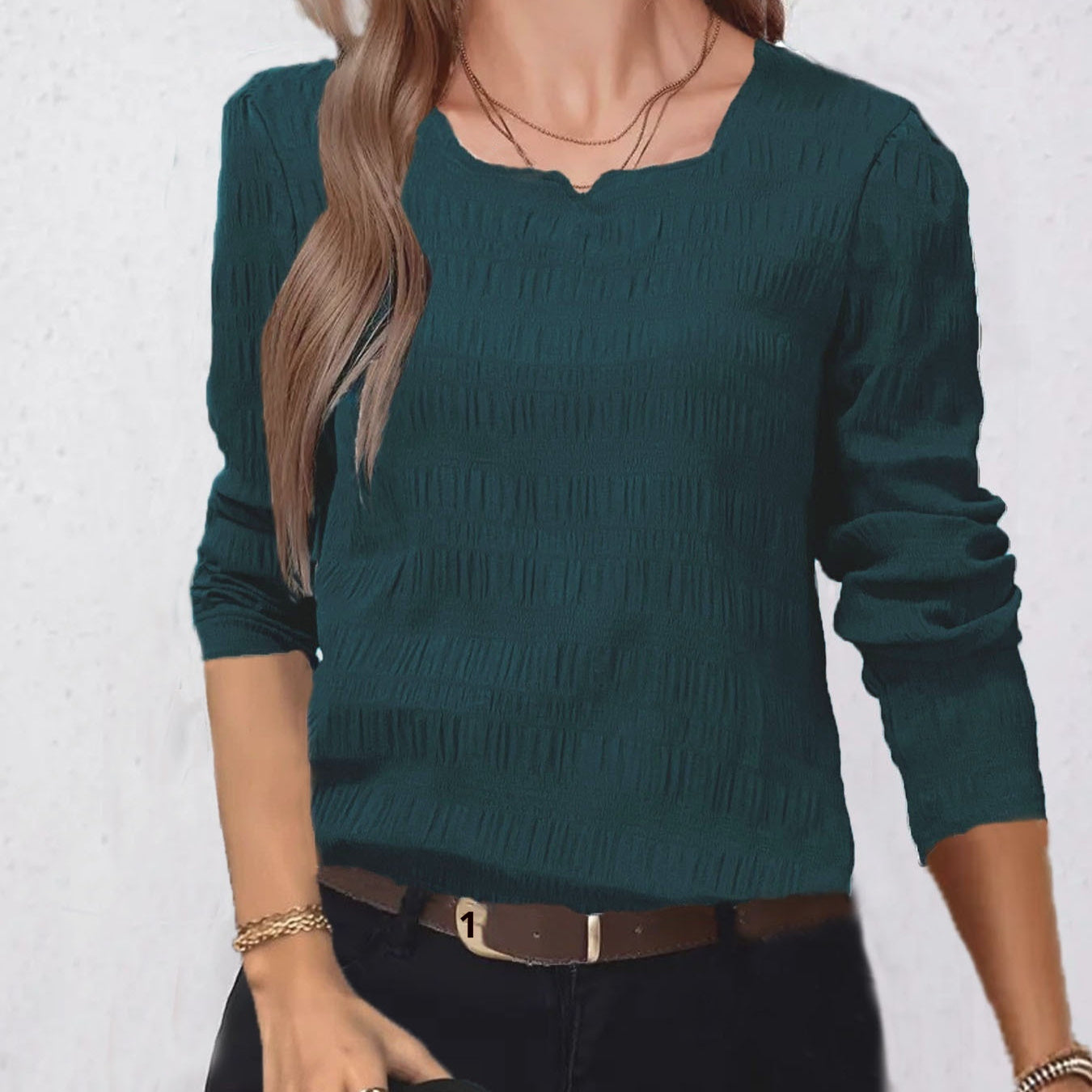 Women's Clothes Hot-selling Solid Color Pleated Long-sleeved Shirt - kinko