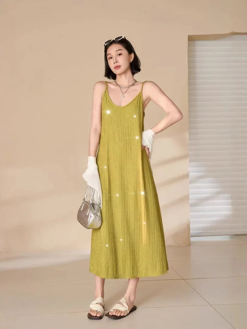 Design Sequin Pleated Temperament Camisole Dress - kinko