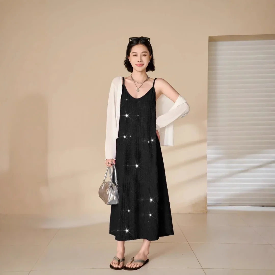 Design Sequin Pleated Temperament Camisole Dress - kinko