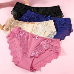 Women's Panties Low-Waist Ice Silk Underwear Ladies Lace Briefs Girls Cotton Bottom Crotch Comfortable Triangle Underpants