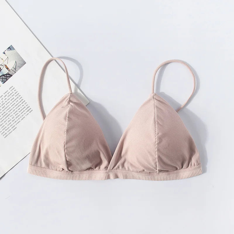 Sexy Lingerie Soft Bras For Women Triangle Cup French Deep V Bra With Chest Pad Ladies Bottom Bralette Sling Top Underwear bh