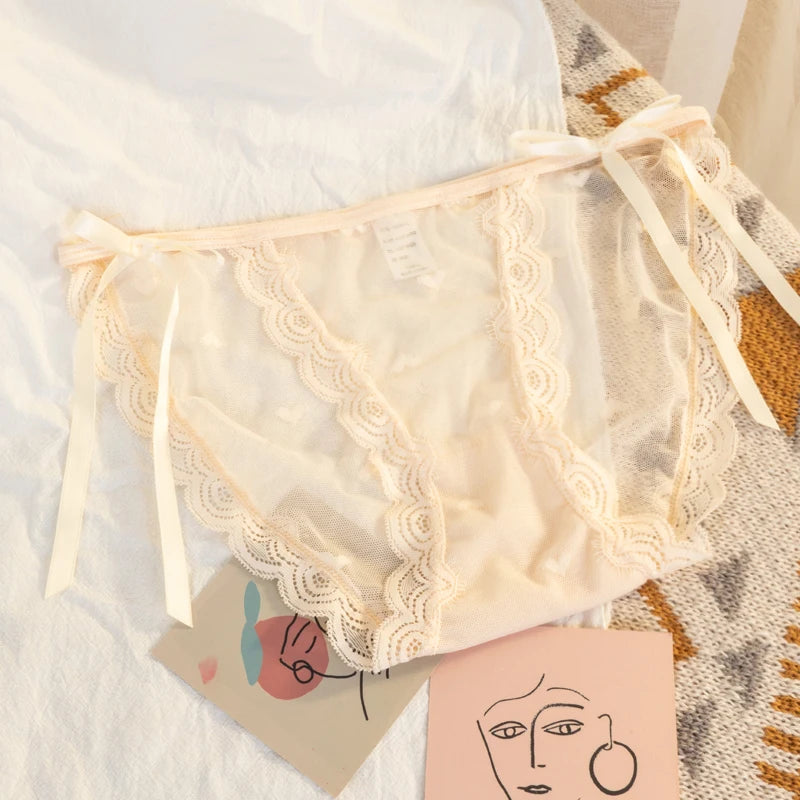 Women's Sexy Lace Underwear Panties Delicate Soft Comfortable Underpants Fashion Female Mesh Up Bow Low-Rise Briefs