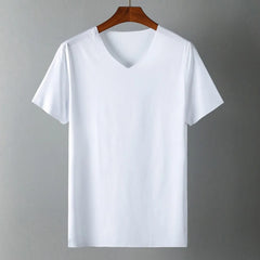 2023 Men's T-shirt Japan Short Sleeve Male Ice Silk Trackless T-shirt V-neck Slim Summer Pure Colors Clothing T Shirts Tops Tee