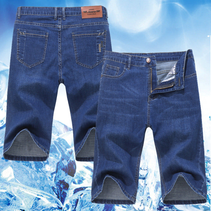 Thin Ice Silk Men's Stretch 7-quarter Denim Shorts - kinko