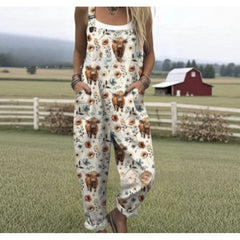 Women's Summer Digital Printing Button Casual Suspender Trousers - kinko