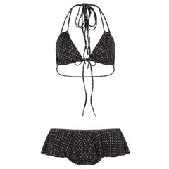 Women Clothing Vacation Swimsuit Sexy Sexy Polka Dot Print Tied Lotus Leaf Split Bikini Two Piece Sets