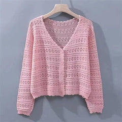 Loose Hollow Knitted Air Conditioning Shirt - kinko