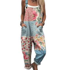 Women's Summer Digital Printing Button Casual Suspender Trousers - kinko