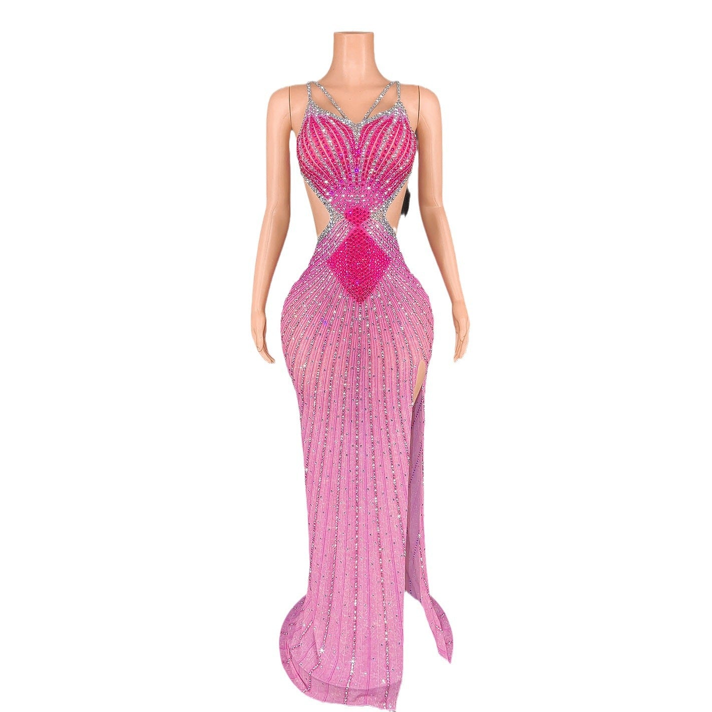 Sling Super Shiny Light Diamond Cinched Bodycon Sleeveless Dress Party Performance Stage Performance Dress - kinko