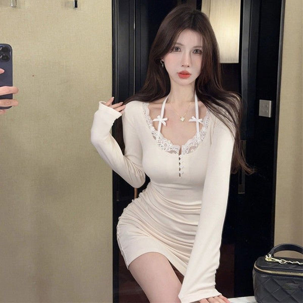 Lace Stitching Women's Elegant Slim-fit Hip Skirt